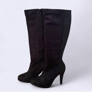 Express High Heeled Suede Boots Knee High Boots Elegant Black Heeled Boots